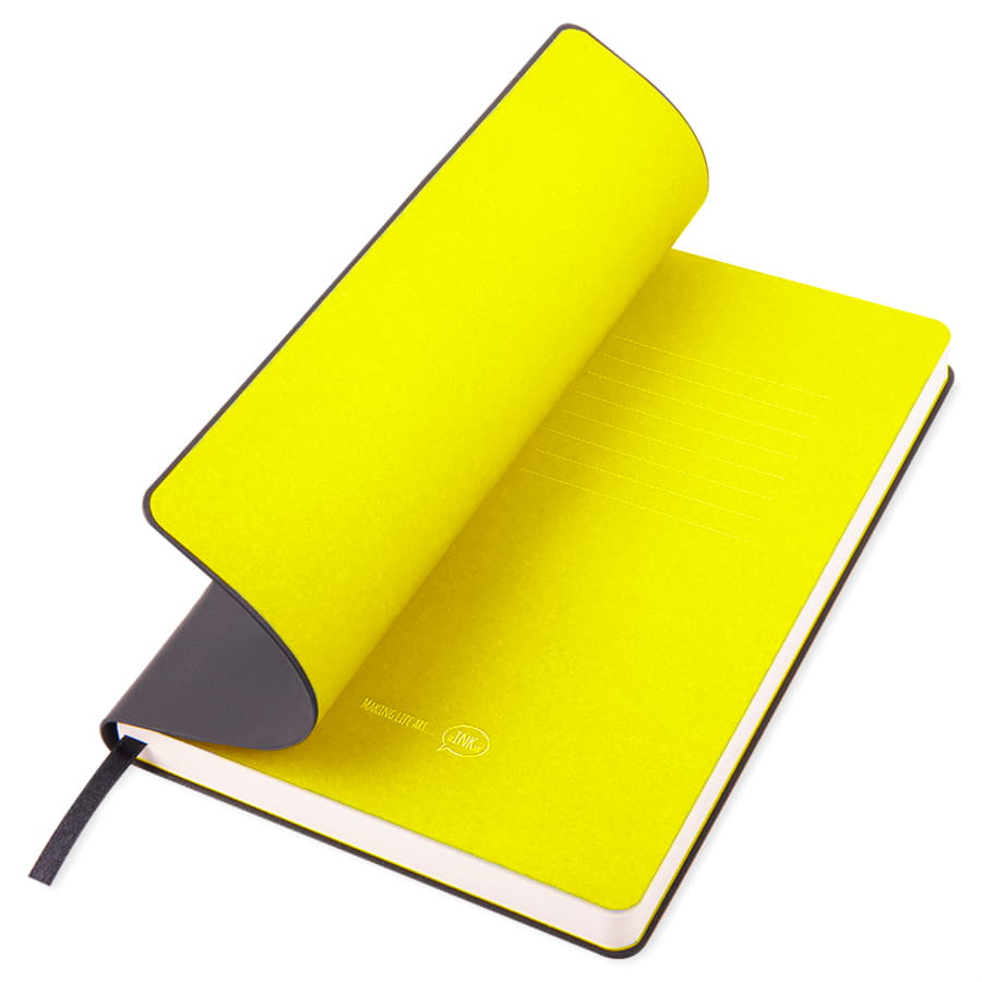 Бизнес-блокнот FUNKY, 130*210 мм, черный, желтый форзац, мягкая обложка, в линейку