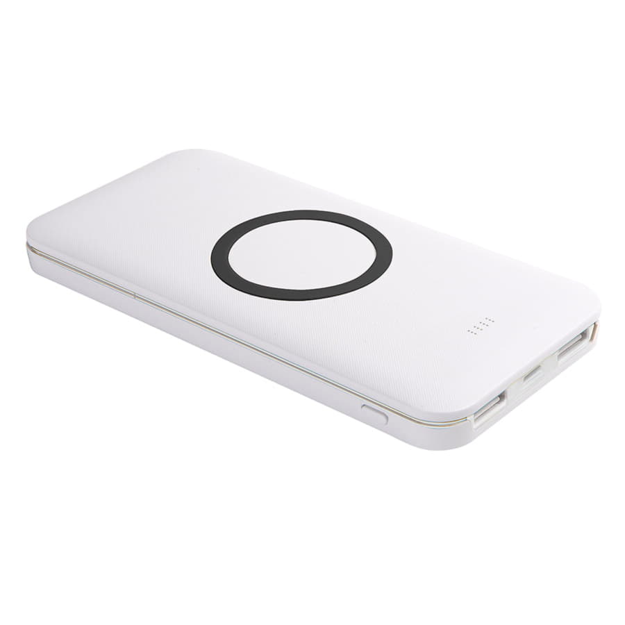 Универсальный аккумулятор с функцией беспроводной зарядки SATURN,белый с черным,15х7,3х1,2см