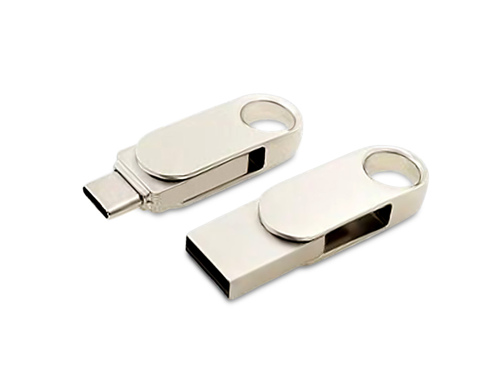 USB 2.0- флешка Uranium на 64 Гб с поворотным механизмом и дополнительным разъемом Type-C