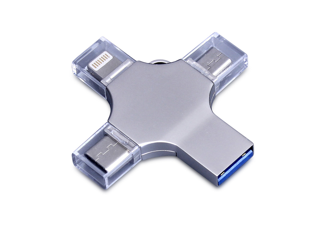 USB 3.0-флешка на 256 Гб 4-в-1 с разъемами Micro USB, Type-C и Lightning