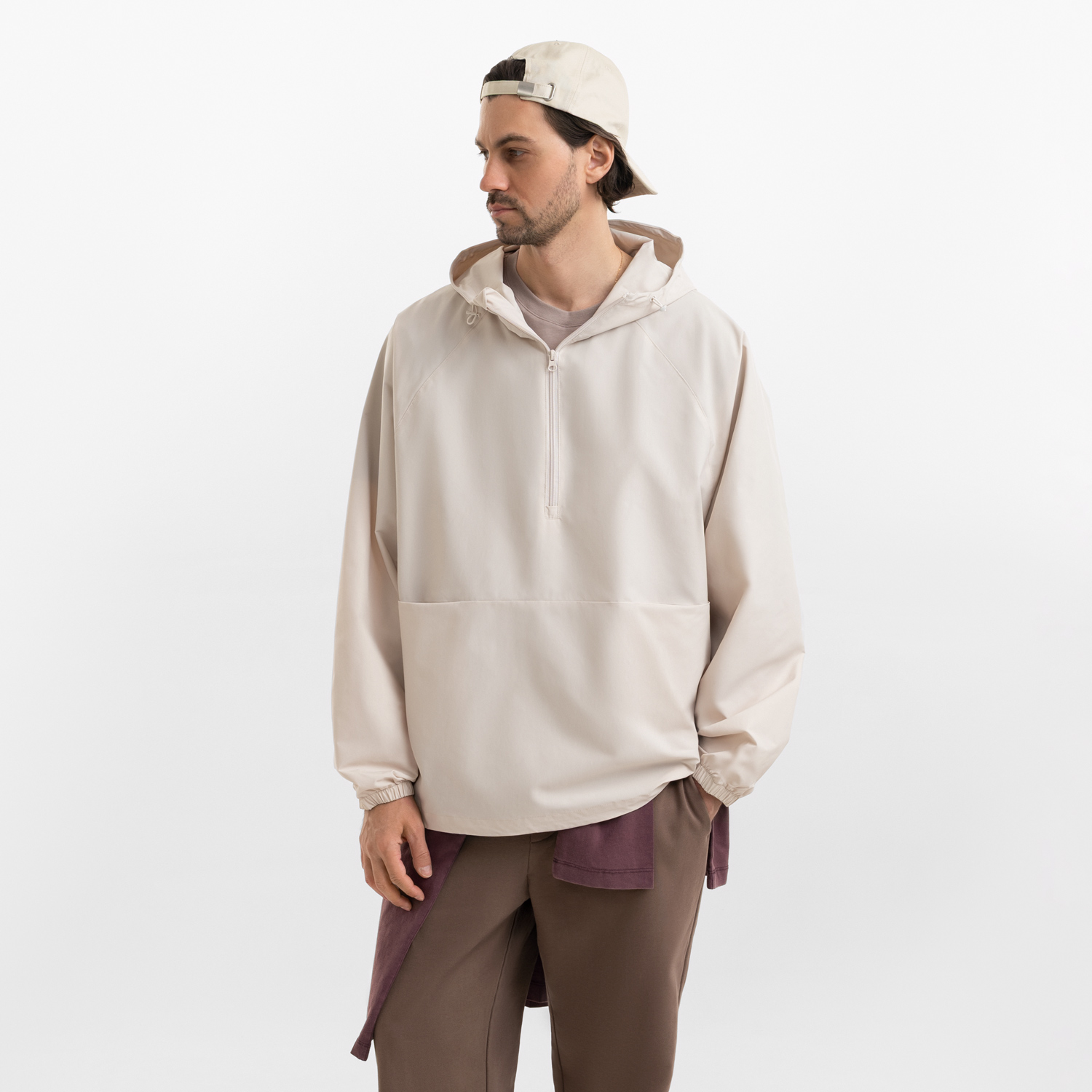 Ветровка (анорак) оверсайз унисекс RISSMAN, бежевая, размер XS/S