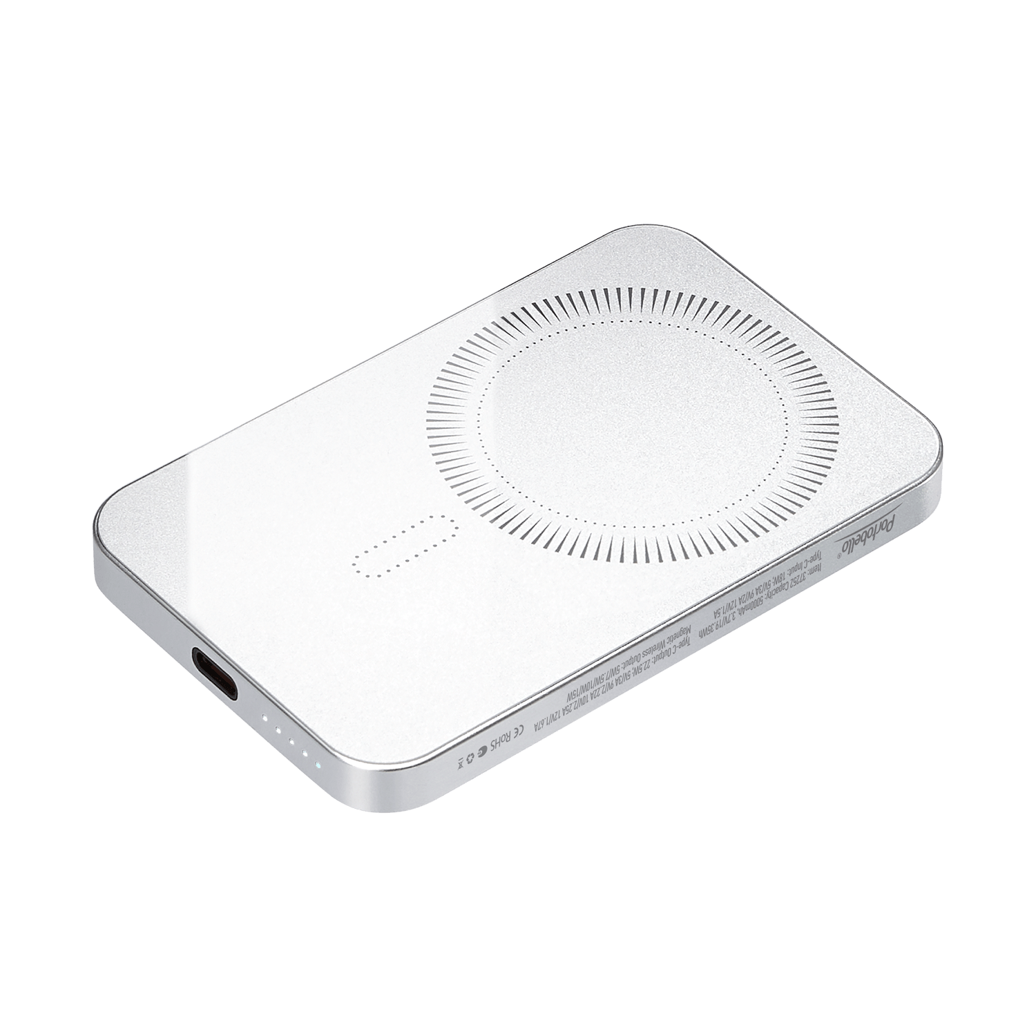 Внешний аккумулятор Artex PD 5000mAh с функцией беспроводной зарядки 15W, серебряный